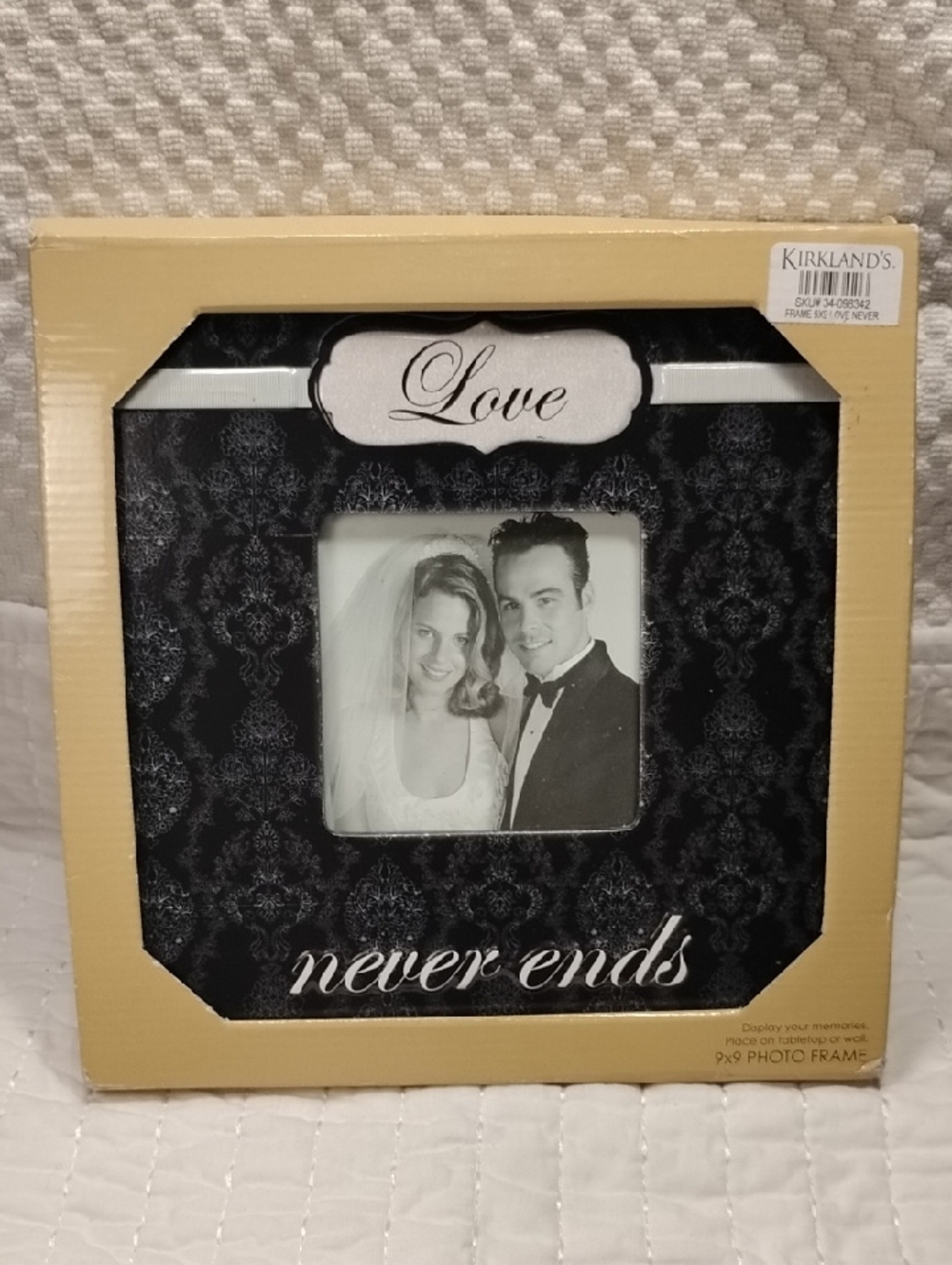Kirklands Black and Cream "Love Never Ends" Decorative Photo Frame 9×9